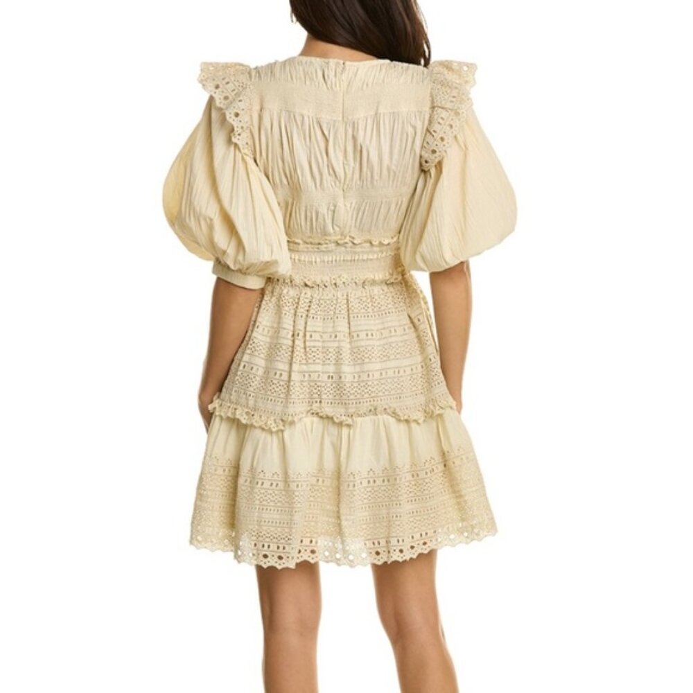 SEA NY Marley Pleated Smocked Mini Dress Cream Women's Sz 6 NWT - Picture 5 of 12